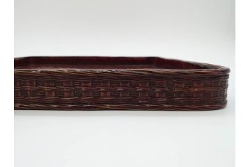 藍胎漆器　木製　竹細工　細やかな網代模様が高級感を感じさせる四方盆5枚セット(らんたい漆器、お盆、四角、角盆、お膳、銘々盆、竹編、竹籠、竹細工、袋付き)(R-078768)　