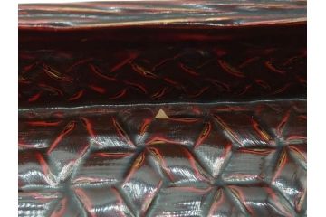 藍胎漆器　木製　竹細工　細やかな網代模様が高級感を感じさせる四方盆5枚セット(らんたい漆器、お盆、四角、角盆、お膳、銘々盆、竹編、竹籠、竹細工、袋付き)(R-078768)　
