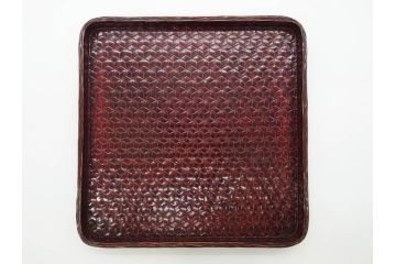 藍胎漆器　木製　竹細工　細やかな網代模様が高級感を感じさせる四方盆5枚セット(らんたい漆器、お盆、四角、角盆、お膳、銘々盆、竹編、竹籠、竹細工、袋付き)(R-078768)　