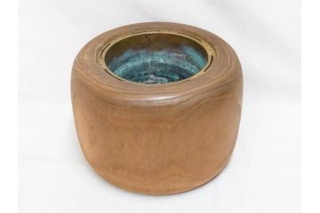 指物師 駒沢利斎　素材を生かした素朴な温かみを感じる桐火桶(丸火鉢、木製火鉢、手あぶり、共箱付き)(R-078770)