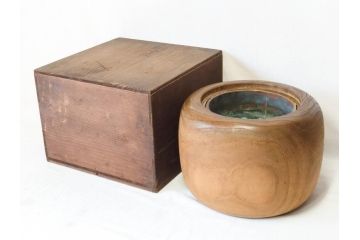 指物師 駒沢利斎　木のぬくもりを感じる桐火桶(丸火鉢、木製火鉢、手あぶり、共箱付き)(R-078771)