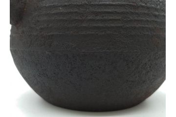 大正期　加藤忠三郎　紫金堂　銀環摘　砲口丸形　時を重ねた趣のある鉄瓶(湯沸、湯瓶、茶道具、茶器、共箱付き)(R-078772)