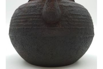 大正期　加藤忠三郎　紫金堂　銀環摘　砲口丸形　時を重ねた趣のある鉄瓶(湯沸、湯瓶、茶道具、茶器、共箱付き)(R-078772)