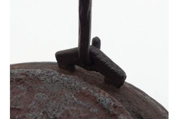 大正期　加藤忠三郎　紫金堂　銀環摘　砲口丸形　時を重ねた趣のある鉄瓶(湯沸、湯瓶、茶道具、茶器、共箱付き)(R-078772)