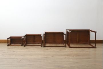 和製ビンテージ　花梨(カリン)材　上品な佇まいが魅力的なネストテーブル(サイドテーブル、カフェテーブル、コーヒーテーブル、ローテーブル、花台、飾り台)(R-078782)