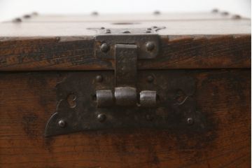 和製アンティーク　総欅(ケヤキ)材　時代の流れを感じる佇まいが味わい深い銭箱(銭函)(R-078788)