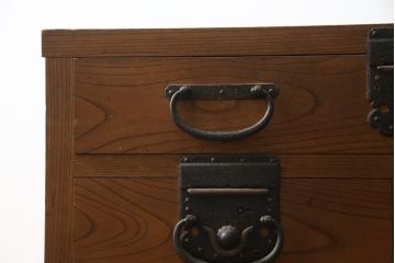 和製アンティーク　前面欅(ケヤキ)材　古い高家の重厚な帳場箪笥(時代箪笥、収納タンス、整理箪笥、引き出し)(R-078790)