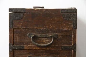 和製アンティーク　総桐材　時代の流れを感じる木の風合いが味わい深い硯箱(筆箱、小引き出し、小物収納、印箱)(R-078794)