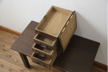 和製アンティーク　総桐材　時代の流れを感じる木の風合いが味わい深い硯箱(筆箱、小引き出し、小物収納、印箱)(R-078794)