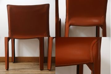 中古　Cassina(カッシーナ)　412　CAB(キャブ)　MARIO BELLINI(マリオベリーニ)　シンプルモダンな空間づくりに活躍するアームレスチェア2脚セット(ダイニングチェア、椅子、イス、バラ売り可能)(定価2脚で約47万5千円)(R-078800)
