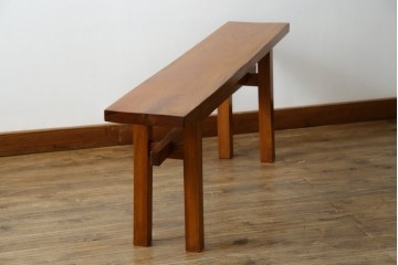 和製アンティーク　極厚天板　総欅(ケヤキ)材　木の風合いを生かしたシンプルなデザインの一枚板ベンチ　(R-078804)