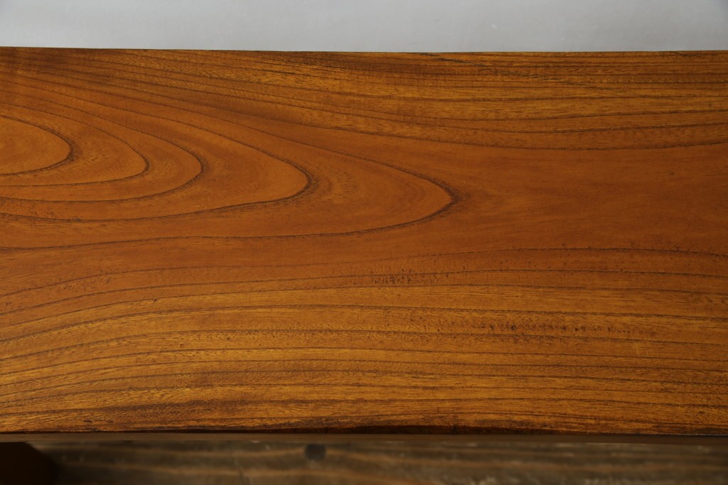 和製アンティーク　極厚天板　総欅(ケヤキ)材　木の風合いを生かしたシンプルなデザインの一枚板ベンチ　(R-078804)