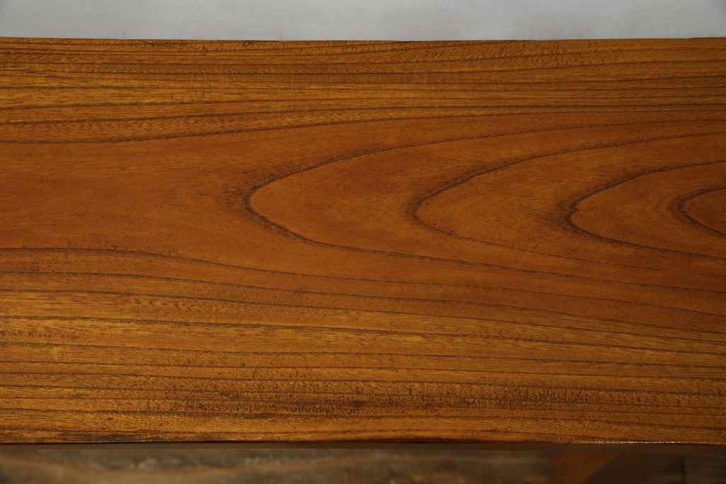 和製アンティーク　極厚天板　総欅(ケヤキ)材　木の風合いを生かしたシンプルなデザインの一枚板ベンチ　(R-078804)