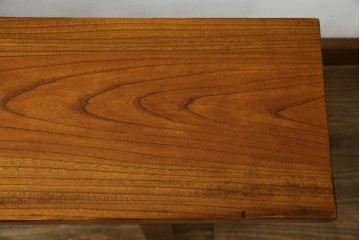 和製アンティーク　極厚天板　総欅(ケヤキ)材　木の風合いを生かしたシンプルなデザインの一枚板ベンチ　(R-078804)