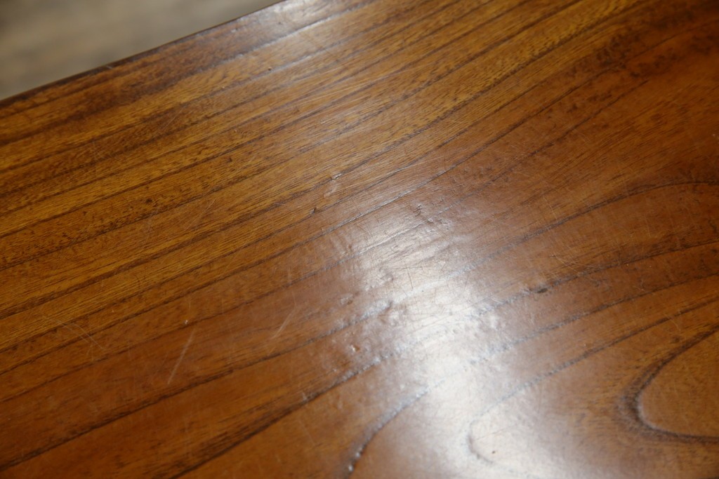 和製アンティーク　極厚天板　総欅(ケヤキ)材　木の風合いを生かしたシンプルなデザインの一枚板ベンチ　(R-078804)