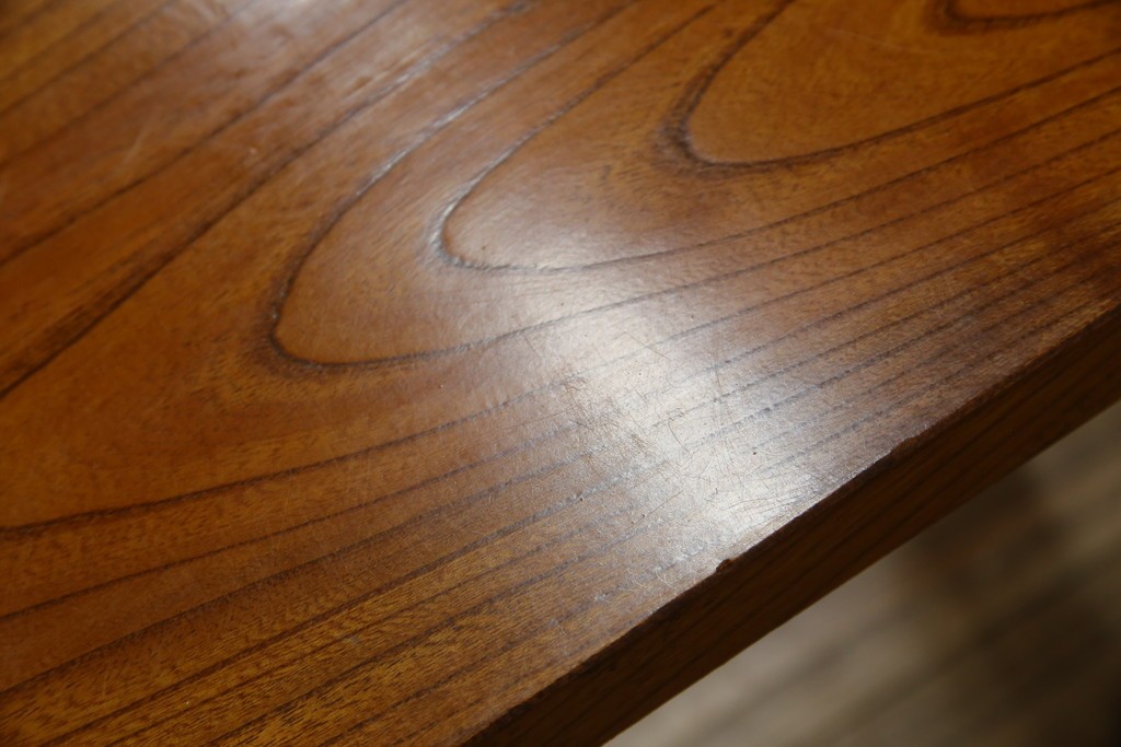 和製アンティーク　極厚天板　総欅(ケヤキ)材　木の風合いを生かしたシンプルなデザインの一枚板ベンチ　(R-078804)