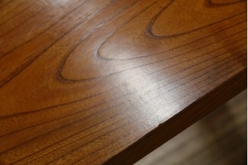 和製アンティーク　極厚天板　総欅(ケヤキ)材　木の風合いを生かしたシンプルなデザインの一枚板ベンチ　(R-078804)