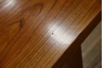 和製アンティーク　極厚天板　総欅(ケヤキ)材　木の風合いを生かしたシンプルなデザインの一枚板ベンチ　(R-078804)