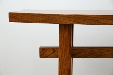 和製アンティーク　極厚天板　総欅(ケヤキ)材　木の風合いを生かしたシンプルなデザインの一枚板ベンチ　(R-078804)