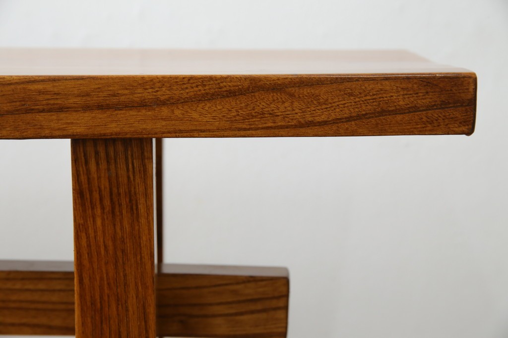 和製アンティーク　極厚天板　総欅(ケヤキ)材　木の風合いを生かしたシンプルなデザインの一枚板ベンチ　(R-078804)