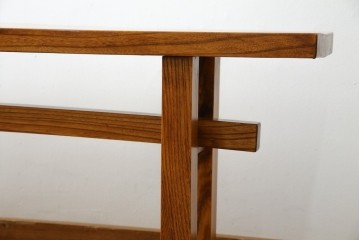 和製アンティーク　極厚天板　総欅(ケヤキ)材　木の風合いを生かしたシンプルなデザインの一枚板ベンチ　(R-078804)