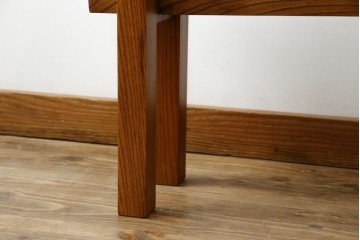 和製アンティーク　極厚天板　総欅(ケヤキ)材　木の風合いを生かしたシンプルなデザインの一枚板ベンチ　(R-078804)