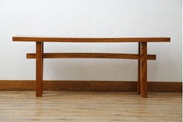 和製アンティーク　極厚天板　総欅(ケヤキ)材　木の風合いを生かしたシンプルなデザインの一枚板ベンチ　(R-078804)