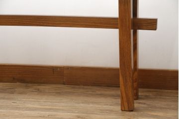 和製アンティーク　極厚天板　総欅(ケヤキ)材　木の風合いを生かしたシンプルなデザインの一枚板ベンチ(長椅子、板座チェア、椅子、イス、2人掛け)(R-078804)