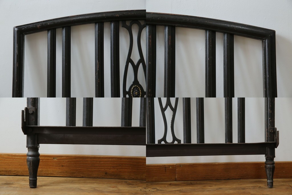 アメリカアンティーク　アイアンフレームがお洒落なベッドフレーム　(R-078806)