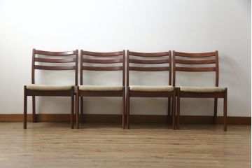 中古　希少な廃番品!!　天童木工(Tendo)　BRASILEIRA(ブラジレイラ)シリーズ　ブラジリアンローズウッドのナチュラルモダンなダイニングチェア4脚セット(アームレスチェア、椅子、イス、バラ売り可能)(R-078811)