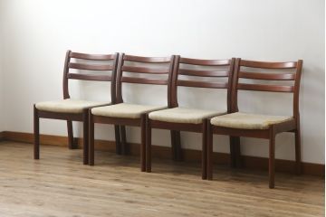 中古　希少な廃番品!!　天童木工(Tendo)　BRASILEIRA(ブラジレイラ)シリーズ　ブラジリアンローズウッドのナチュラルモダンなダイニングチェア4脚セット(アームレスチェア、椅子、イス、バラ売り可能)(R-078811)