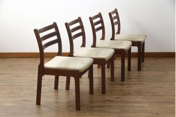 中古　希少な廃番品!!　天童木工(Tendo)　BRASILEIRA(ブラジレイラ)シリーズ　ブラジリアンローズウッドのナチュラルモダンなダイニングチェア4脚セット(アームレスチェア、椅子、イス、バラ売り可能)(R-078811)