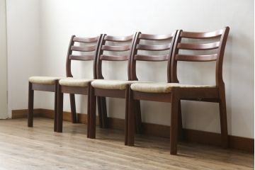 中古　希少な廃番品!!　天童木工(Tendo)　BRASILEIRA(ブラジレイラ)シリーズ　ブラジリアンローズウッドのナチュラルモダンなダイニングチェア4脚セット(アームレスチェア、椅子、イス、バラ売り可能)(R-078811)