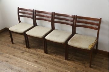 中古　希少な廃番品!!　天童木工(Tendo)　BRASILEIRA(ブラジレイラ)シリーズ　ブラジリアンローズウッドのナチュラルモダンなダイニングチェア4脚セット(アームレスチェア、椅子、イス、バラ売り可能)(R-078811)