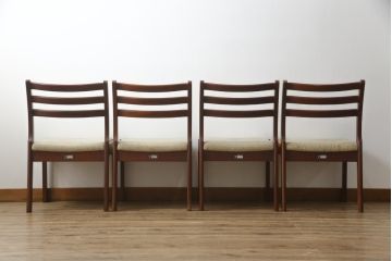 中古　希少な廃番品!!　天童木工(Tendo)　BRASILEIRA(ブラジレイラ)シリーズ　ブラジリアンローズウッドのナチュラルモダンなダイニングチェア4脚セット(アームレスチェア、椅子、イス、バラ売り可能)(R-078811)