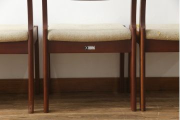 中古　希少な廃番品!!　天童木工(Tendo)　BRASILEIRA(ブラジレイラ)シリーズ　ブラジリアンローズウッドのナチュラルモダンなダイニングチェア4脚セット(アームレスチェア、椅子、イス、バラ売り可能)(R-078811)