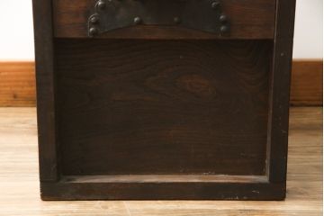 和製アンティーク　漆塗り　総欅(ケヤキ)材　落ち着いた木の色味が魅力的な銭箱(銭函)(R-078816)