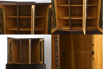 イギリスビンテージ　希少　オーク材　2way　シックな佇まいで大人な雰囲気を醸し出すキャビネットとキャスター付きバーカウンターのセット(収納棚、戸棚、食器棚、カップボード、カウンターテーブル、ヴィンテージ、英国)(R-078817)