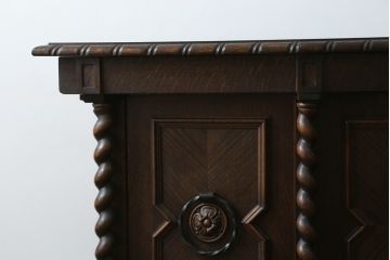 イギリスビンテージ　希少　オーク材　2way　シックな佇まいで大人な雰囲気を醸し出すキャビネットとキャスター付きバーカウンターのセット(収納棚、戸棚、食器棚、カップボード、カウンターテーブル、ヴィンテージ、英国)(R-078817)