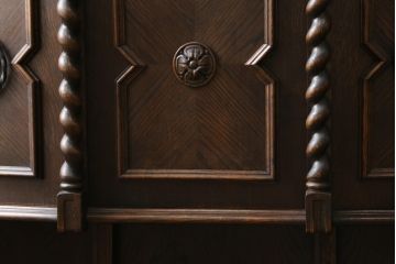 イギリスビンテージ　希少　オーク材　2way　シックな佇まいで大人な雰囲気を醸し出すキャビネットとキャスター付きバーカウンターのセット(収納棚、戸棚、食器棚、カップボード、カウンターテーブル、ヴィンテージ、英国)(R-078817)