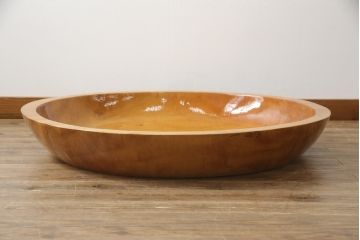 中古　特大!!　楓(カエデ)材　温かみのある色合いが魅力的なくり抜き鉢(こね鉢、ディスプレイボウル、店舗什器)(R-078818)