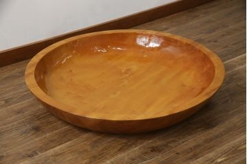 中古　特大!!　楓(カエデ)材　温かみのある色合いが魅力的なくり抜き鉢(こね鉢、ディスプレイボウル、店舗什器)(R-078818)