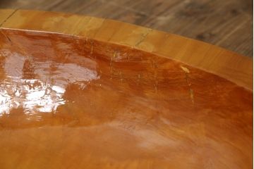 中古　特大!!　楓(カエデ)材　温かみのある色合いが魅力的なくり抜き鉢(こね鉢、ディスプレイボウル、店舗什器)(R-078818)