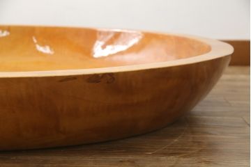 中古　特大!!　楓(カエデ)材　温かみのある色合いが魅力的なくり抜き鉢(こね鉢、ディスプレイボウル、店舗什器)(R-078818)