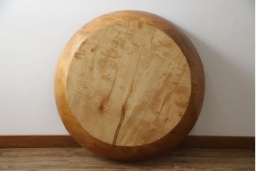 中古　特大!!　楓(カエデ)材　温かみのある色合いが魅力的なくり抜き鉢(こね鉢、ディスプレイボウル、店舗什器)(R-078818)