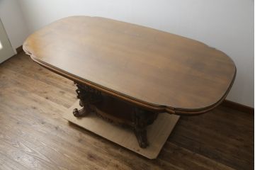 中古　最高級　イタリア輸入家具　マホガニー材　素晴らしい彫刻のダイニングテーブル(食卓、4人掛け、6人掛け)(定価約400万円)(R-078819)