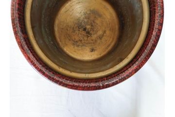 明治期　時代物　上手物　彫刻　鎌倉彫り　菊文　匠の技が光る彫刻が美しい火鉢(漆器、木製、丸火鉢、手あぶり)(R-078823)