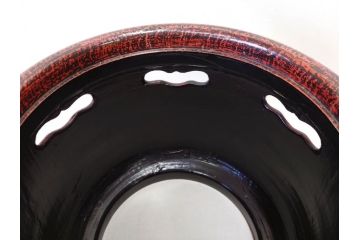 明治期　時代物　上手物　彫刻　鎌倉彫り　菊文　匠の技が光る彫刻が美しい火鉢(漆器、木製、丸火鉢、手あぶり)(R-078823)
