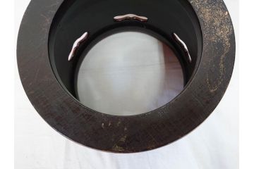 明治期　時代物　上手物　彫刻　鎌倉彫り　菊文　匠の技が光る彫刻が美しい火鉢(漆器、木製、丸火鉢、手あぶり)(R-078823)