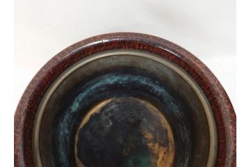 明治期　時代物　上手物　彫刻　鎌倉彫り　菊文　細やかな彫りと透かしのデザインが目を引く火鉢(漆器、木製、丸火鉢、手あぶり)(R-078825)